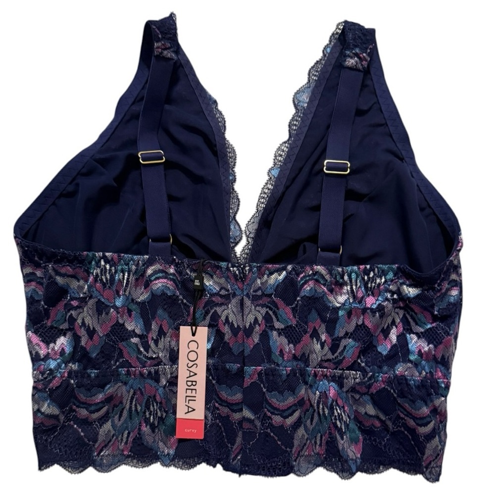 Cosabella Paradiso Curvy Plunge Bralette Navy Rani Pink Lace DD-F Made in Italy - Picture 2 of 11